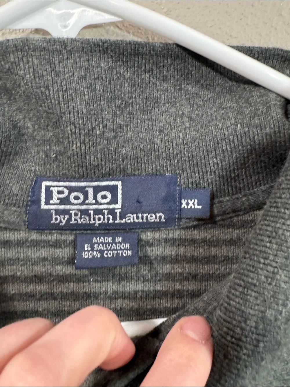 Polo Ralph Lauren Gray Striped Long-Sleeve Polo with Navy Logo